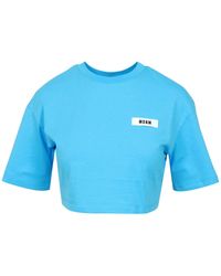 MSGM - T Shirts En Polos Helder Blauw - Lyst