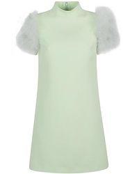 Valentino - Feathered Wool And Silk Dress - Lyst