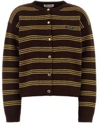Miu Miu - Embroidered Wool-Cashmere Cardigan With Striped Detail - Lyst