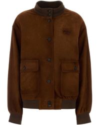 Miu Miu - Suede Bomber Jacket - Lyst