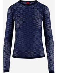 Pinko - Stretch Lace Sweater With Logo Pattern - Lyst