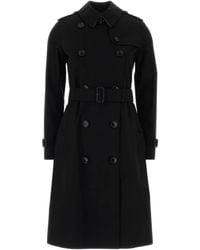 Burberry - Black Gabardine Trench Coat - Lyst