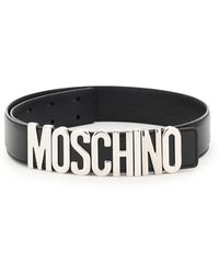 Moschino Logo Gesp Lederen Riem Zwart Leer