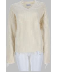AMISH - Fringed V-Neck Ribbed Sweater - Lyst