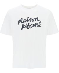 Maison Kitsuné - T -shirt Met Logo In Handschrift - Lyst
