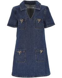 Self-Portrait - Zelfportret Blue Cotton Midi -jurk - Lyst