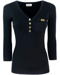 Elisabetta Franchi - Maglia A Micro Costine Con Taschino - Lyst