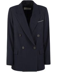 Peserico - Viscose Blend Double-Breasted Blazer - Lyst