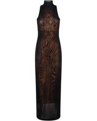 Jean Paul Gaultier - Long Mesh Dress Double-Layer "Wood" Printed Long Mesh Dress - Lyst