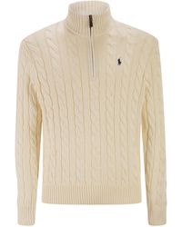 Polo Ralph Lauren - Cotton Cable Knit Jumper With Zip Fastening - Lyst