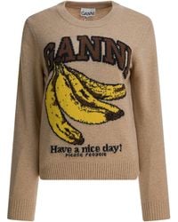 Ganni - Wollen Trui Met Ronde Hals - Lyst