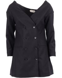 Alberta Ferretti - Double-Breasted Virgin Wool Jacket With Deep V-Neckline - Lyst