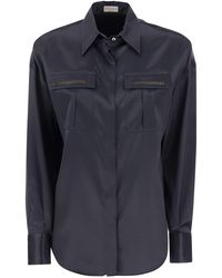 Brunello Cucinelli - Camisa de satén de seda elástica con bolsillos brillantes - Lyst