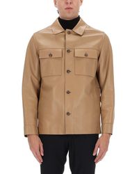 BOSS - Leather Shirt Jacket With Flap Pockets - Lyst