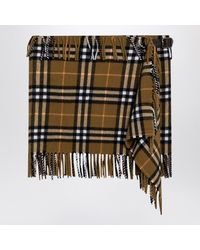 Burberry - Check Pattern Wool And Cashmere Scarf Skirt - Lyst