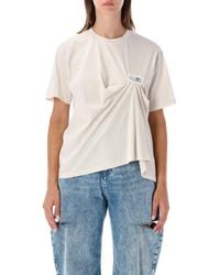 MM6 by Maison Margiela - Asymmetric Ruched Cotton T-Shirt - Lyst