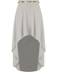 Elisabetta Franchi - Pearl Grey Asymmetric Skirt With Belt - Lyst