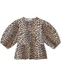 Ganni - Leopard-Print Organic-Cotton Blouse - Lyst