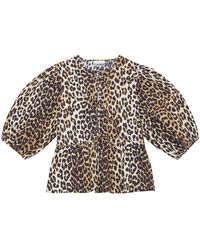 Ganni - Leopard-Print Organic-Cotton Blouse - Lyst