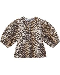 Ganni - Leopard-Print Organic-Cotton Blouse - Lyst