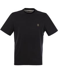 Brunello Cucinelli - Slim Fit Crew Neck T -shirt In Katoentrui Met Logo - Lyst