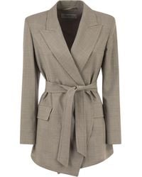 Max Mara - Mxmnasello Prince Of Wales Getailleerde Blazer Met Riem - Lyst
