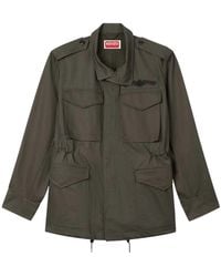 KENZO - Paris Emblem' Cotton Herringbone Military Jacket - Lyst