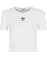 Fendi - Logo Embroidered Crewneck Cropped T-Shirt - Lyst