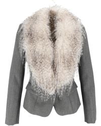 Elisabetta Franchi - Virgin Wool Fur Collar Tailored Jacket - Lyst