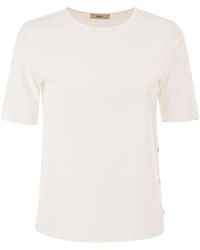 Herno - Katoenen T-shirt Met Logoknopen Aan De Zijkanten - Lyst