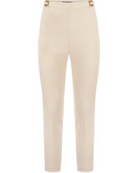 Elisabetta Franchi - Straight Crepe Trousers With Logo Plaques - Lyst
