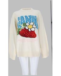 Ganni - Intarsia Graphic Crewneck Sweater - Lyst