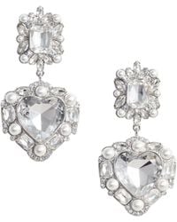 Self-Portrait - Crystal Pearl Heart Earrings - Lyst