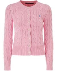 Polo Ralph Lauren - Cable Knit Cotton Crew Neck Cardigan - Lyst