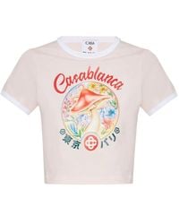 CASABLANCA - T-Shirt Rose À Image De Champignon Et À Logo - Lyst