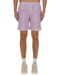 MSGM - Regular Fit Cupro Shorts With Logo Detail - Lyst