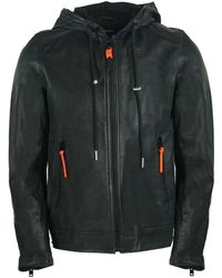 DIESEL L-restil Black Hooded Leather Jacket