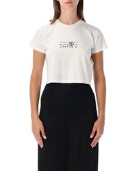 MM6 by Maison Margiela - Cropped Logo Print T-Shirt - Lyst