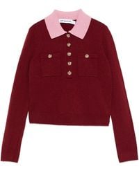 Self-Portrait - Burgundy Contrast Collar Knit Top - Lyst