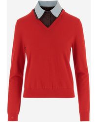 Tory Burch - Wool Blend Sweater Met Verwijderbare Kraag - Lyst