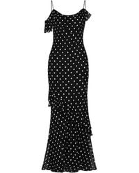 Self-Portrait - Georgette Maxi-Jurk Met Stippen En Ruches - Lyst