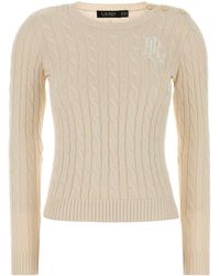Ralph Lauren - Ivory Cotton Blend Sweater - Lyst