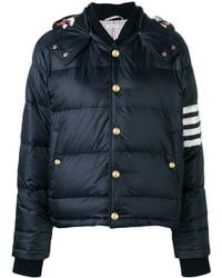 Thom Browne - Downfilled Snap Front Detachable Hood Bomber W/ 4 Bar - Lyst