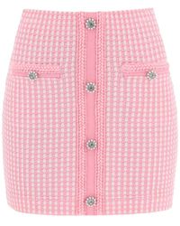 Self-Portrait - Lurex Knitted Mini Skirt With Diamanté Buttons - Lyst