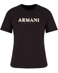 ARMANI EXCHANGE - Regular Fit T-Shirt With Rhinestone Logo - Lyst