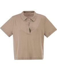 Majestic - Cropped Linen Stretch Polo With V Neck - Lyst