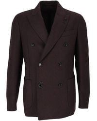 Lardini - Double-Breasted Wool And Cashmere Blend Jacket With Wide Lapels - Lyst