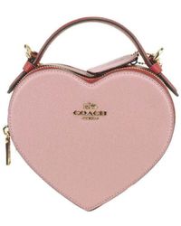 COACH Small Pink Colorblock Crossgrain Leather Heart Crossbody Handbag
