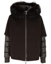 Moorer - Pegaso-Cwr Cioccolato Boxy Quilted-Sleeve Padded Fur-Trimmed Short Jacket - Lyst