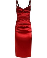 Dolce & Gabbana - Dolce&Gabbana Draped Satin Calf-Length Dress With Conical Cups - Lyst